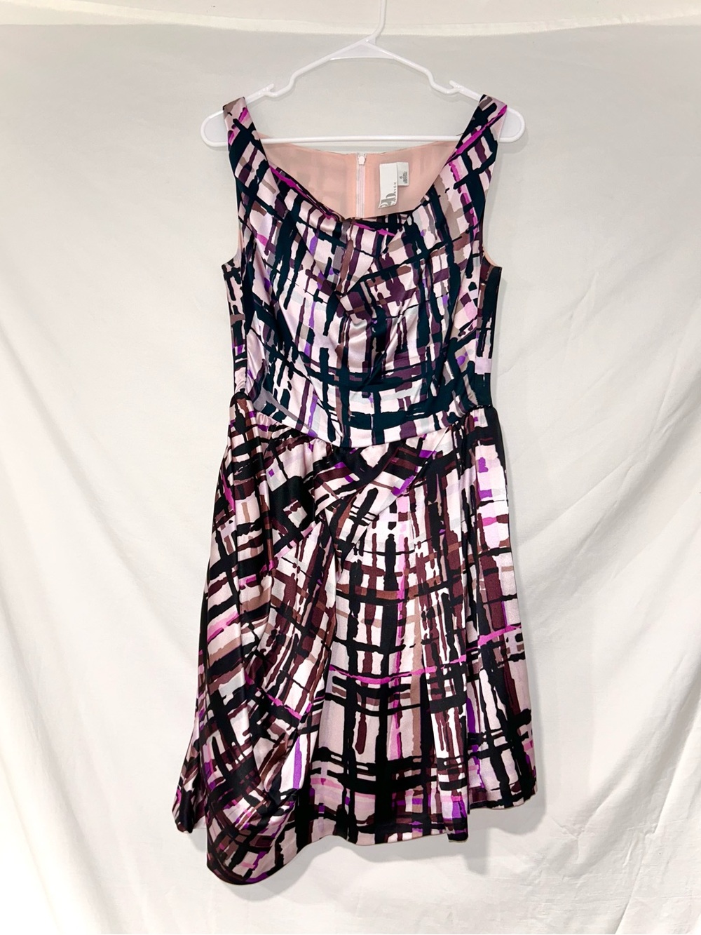 2B.Rych Pink Black Y2K Silk Asymmetrical Cocktail Party Dress Cowl Neck Sz 6